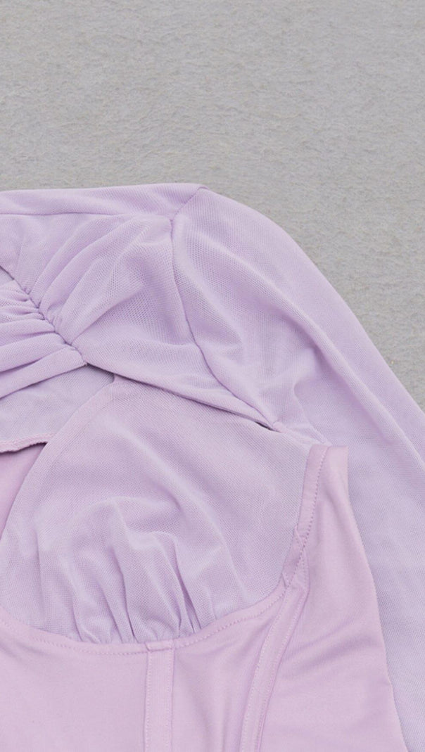 AIIZIE IRREGULAR CUT FISH BONE LOTUS LEAF FOLD DRESS IN MAUVE - product image