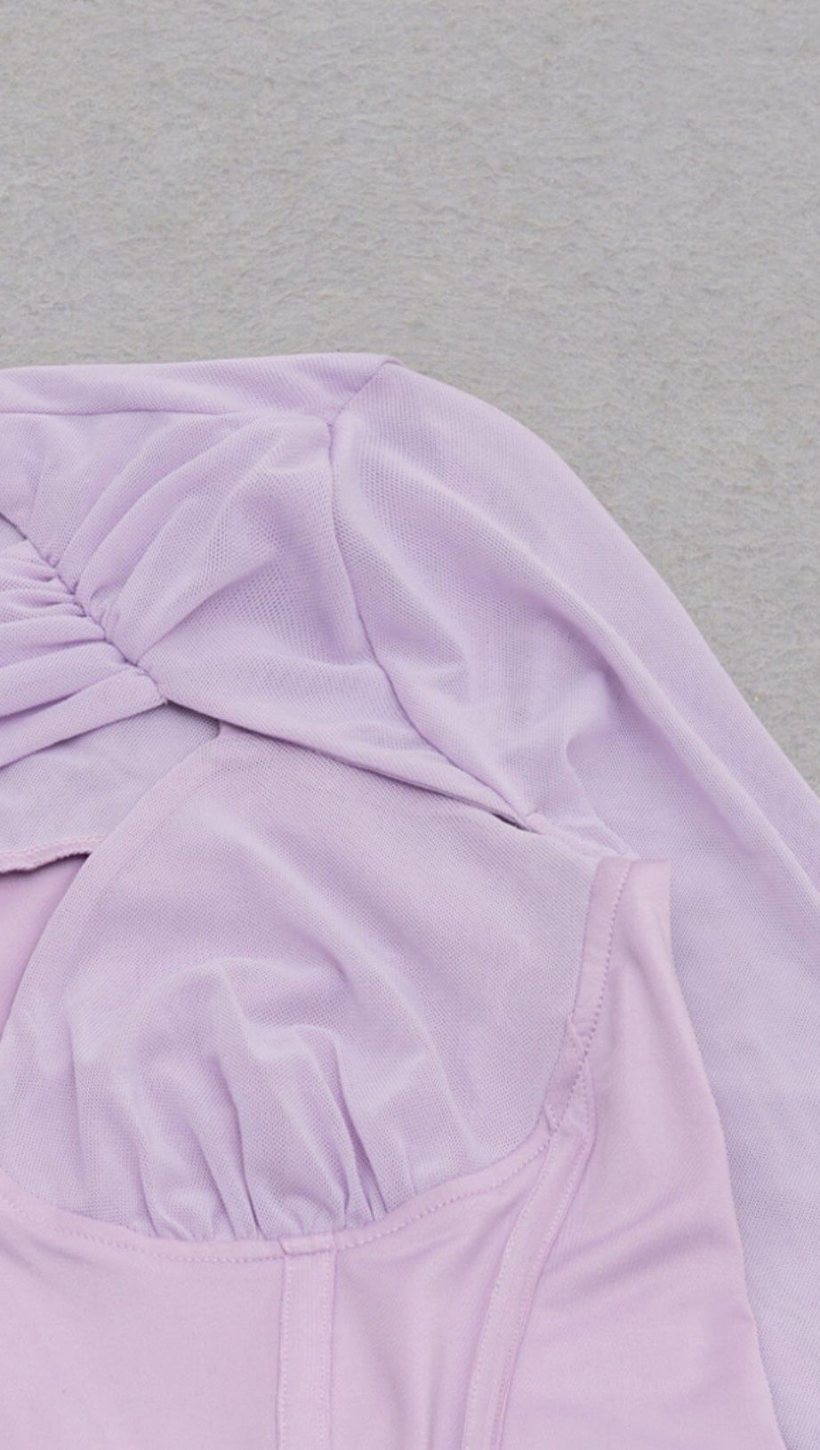 IRREGULAR CUT FISH BONE LOTUS LEAF FOLD DRESS IN MAUVE