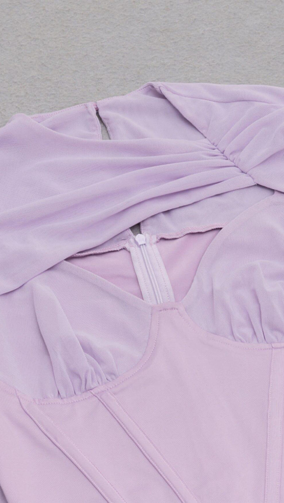 IRREGULAR CUT FISH BONE LOTUS LEAF FOLD DRESS IN MAUVE