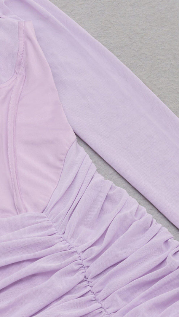AIIZIE IRREGULAR CUT FISH BONE LOTUS LEAF FOLD DRESS IN MAUVE - product image
