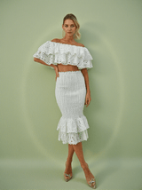 Wisteria Ruffle Off Shoulder Hollow Set In White