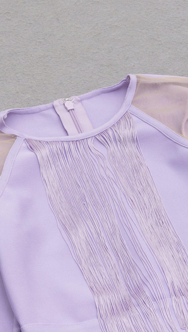 AIIZIE HOLLOWED-OUT SHOULDER FRINGED DRESS IN PURPLE - product image
