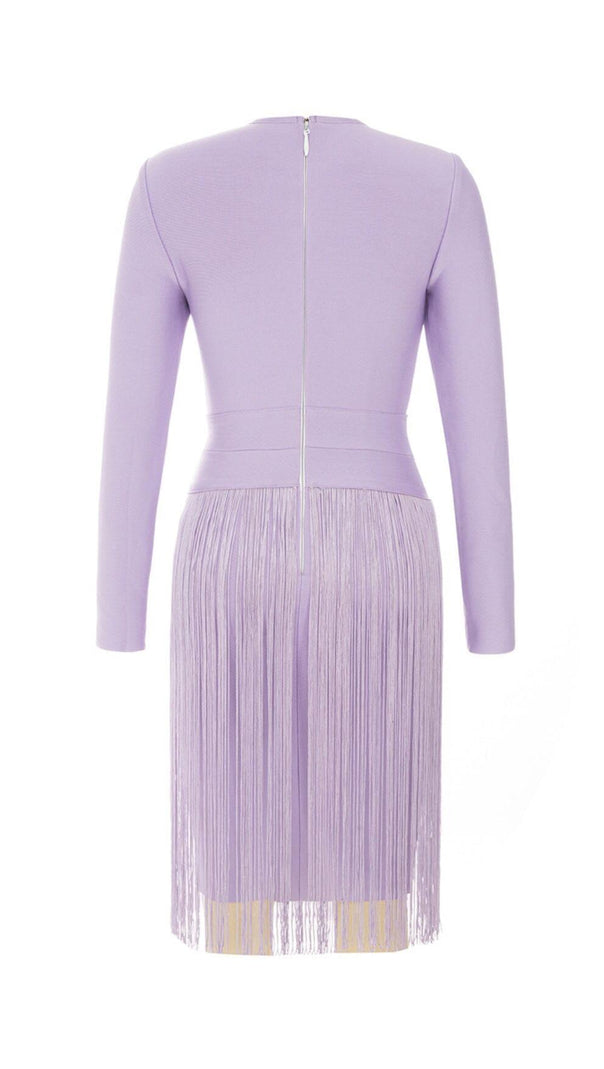 AIIZIE HOLLOWED-OUT SHOULDER FRINGED DRESS IN PURPLE - product image