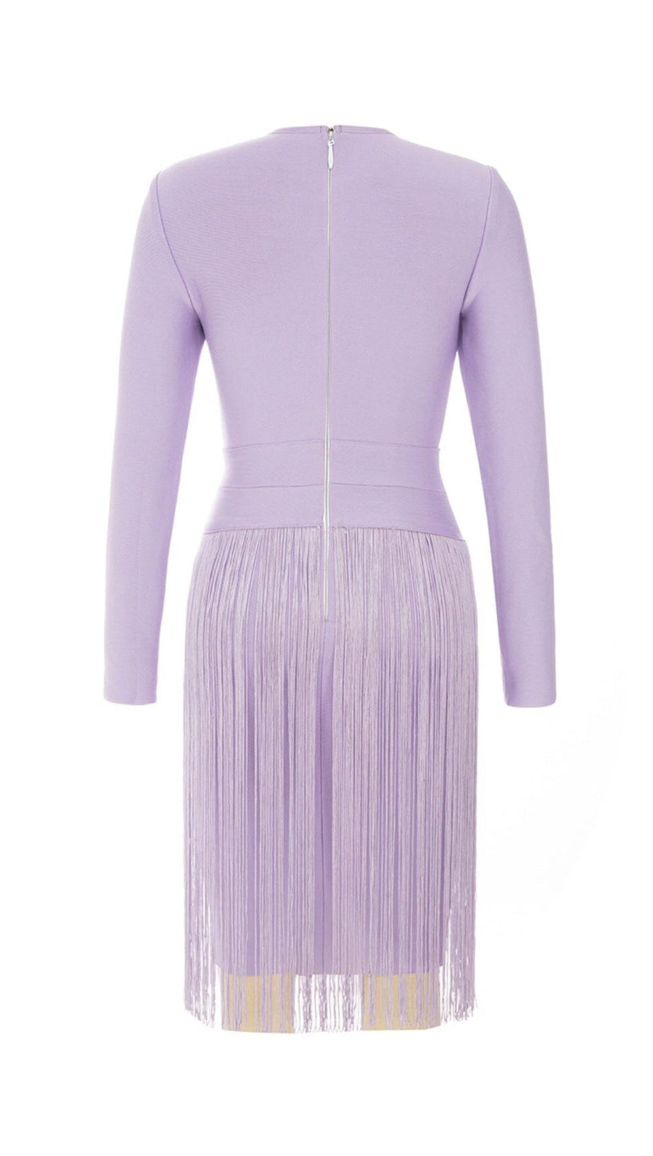 HOLLOWED-OUT SHOULDER FRINGED DRESS IN PURPLE