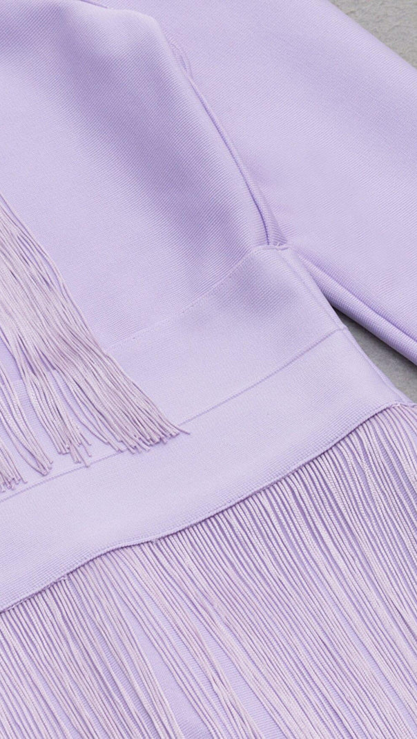 AIIZIE HOLLOWED-OUT SHOULDER FRINGED DRESS IN PURPLE - product image