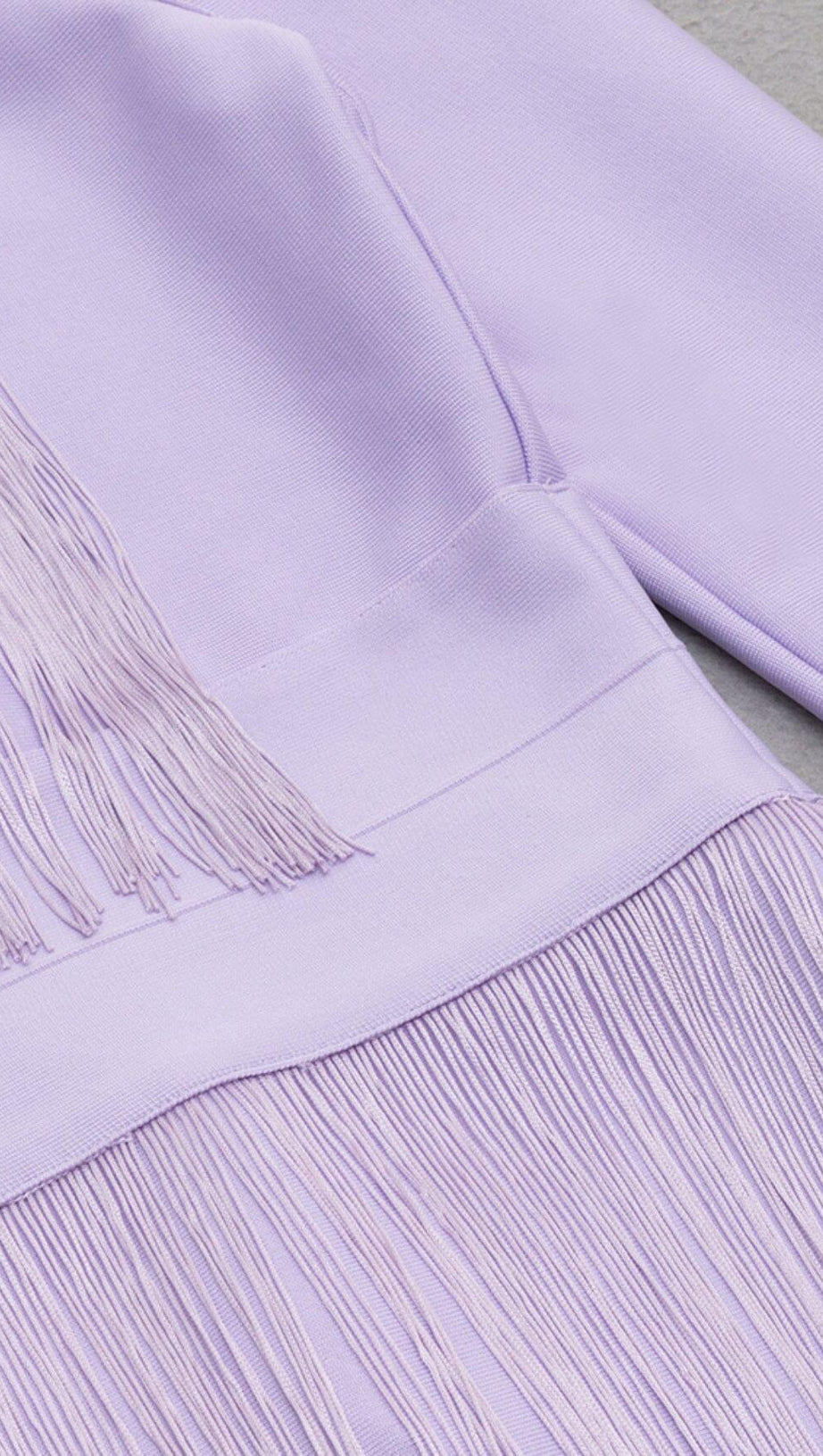 HOLLOWED-OUT SHOULDER FRINGED DRESS IN PURPLE