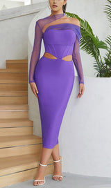 GAUZE IRREGULAR FISH BONE FANNY BELT HIP DRESS IN PURPLE