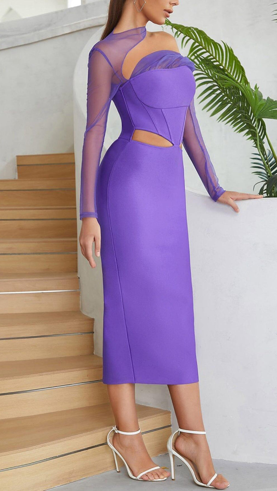 GAUZE IRREGULAR FISH BONE FANNY BELT HIP DRESS IN PURPLE