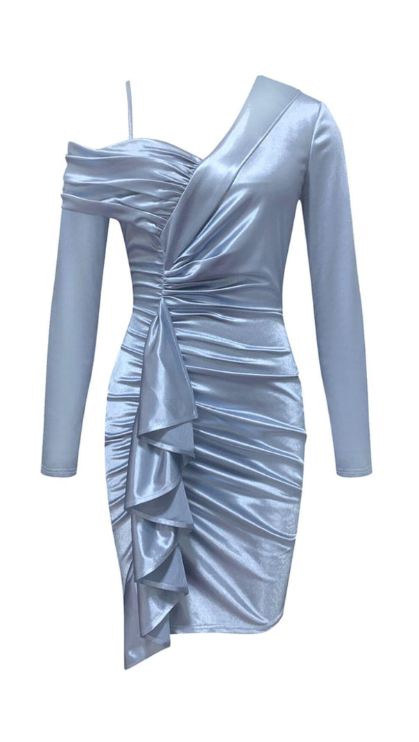 AIIZIE IRREGULAR OFF SHOULDER FLOUNCES DRESS IN GRAY-BLUE - product image
