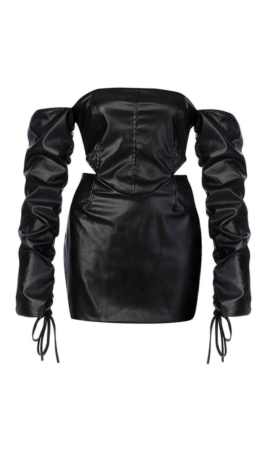 OVERSIZED OFF-SHOULDER-MINIKLEID AUS LEDER MIT BEINBESCHICHTUNG