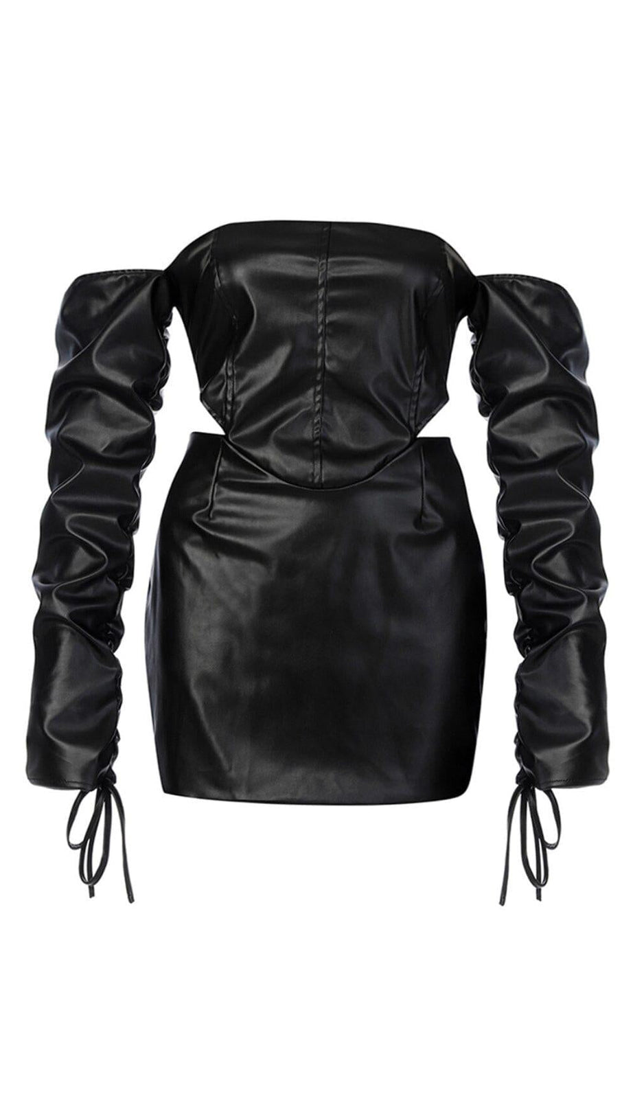 OVERSIZED OFF-SHOULDER-MINIKLEID AUS LEDER MIT BEINBESCHICHTUNG