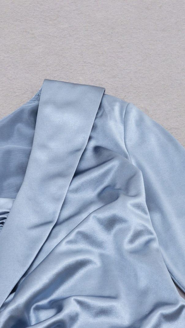 AIIZIE IRREGULAR OFF SHOULDER FLOUNCES DRESS IN GRAY-BLUE - product image