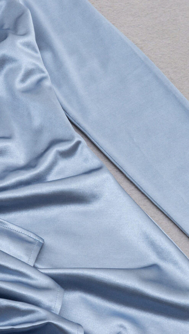 AIIZIE IRREGULAR OFF SHOULDER FLOUNCES DRESS IN GRAY-BLUE - product image