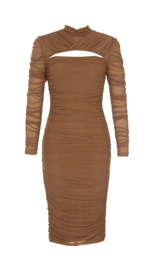 AIIZIE PLEATED TULLE COVERING BUTOCKS DRESS IN MOCHA-COLORED - product image