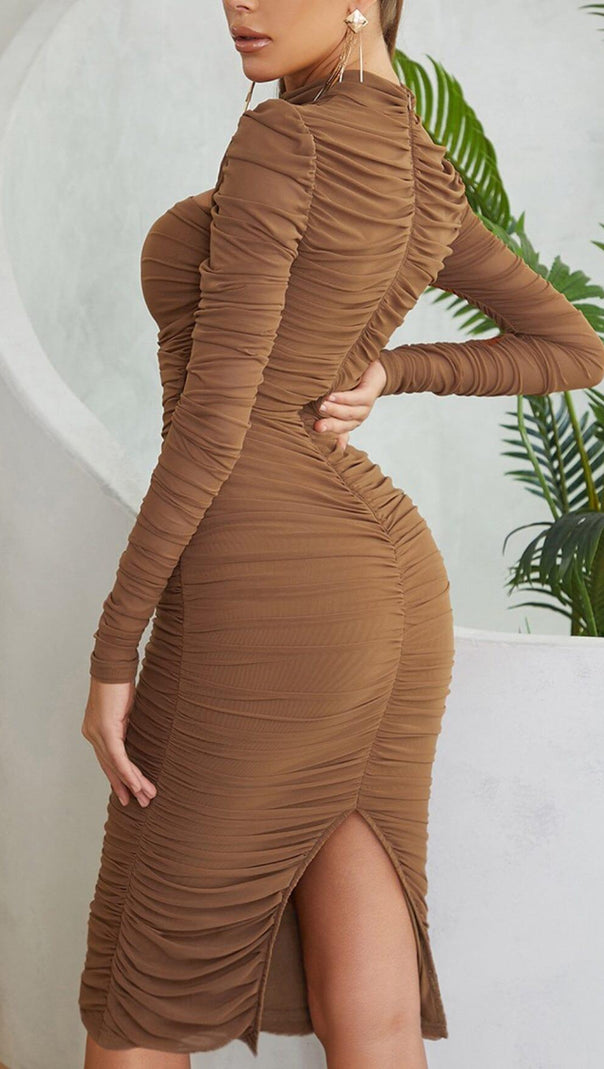 AIIZIE PLEATED TULLE COVERING BUTOCKS DRESS IN MOCHA-COLORED - product image