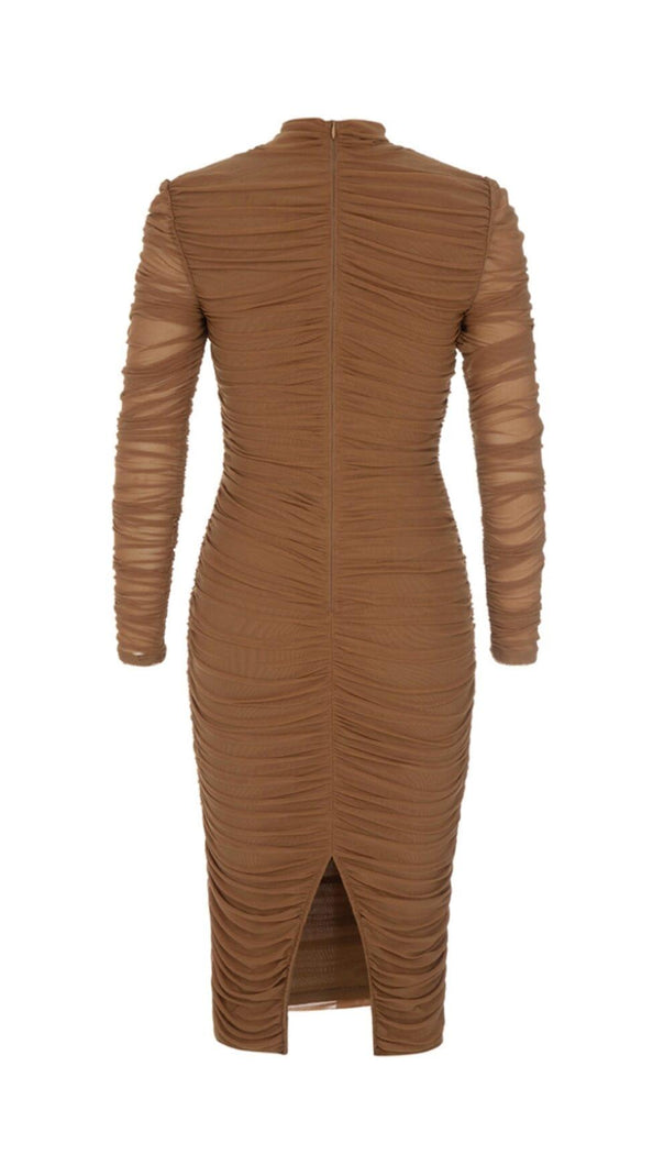 AIIZIE PLEATED TULLE COVERING BUTOCKS DRESS IN MOCHA-COLORED - product image