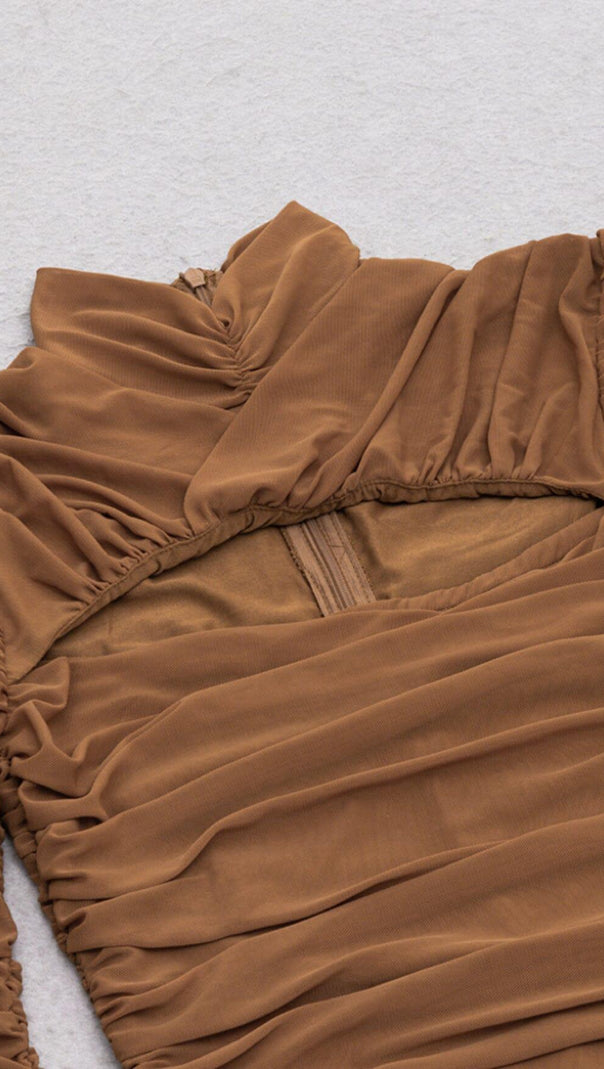 AIIZIE PLEATED TULLE COVERING BUTOCKS DRESS IN MOCHA-COLORED - product image