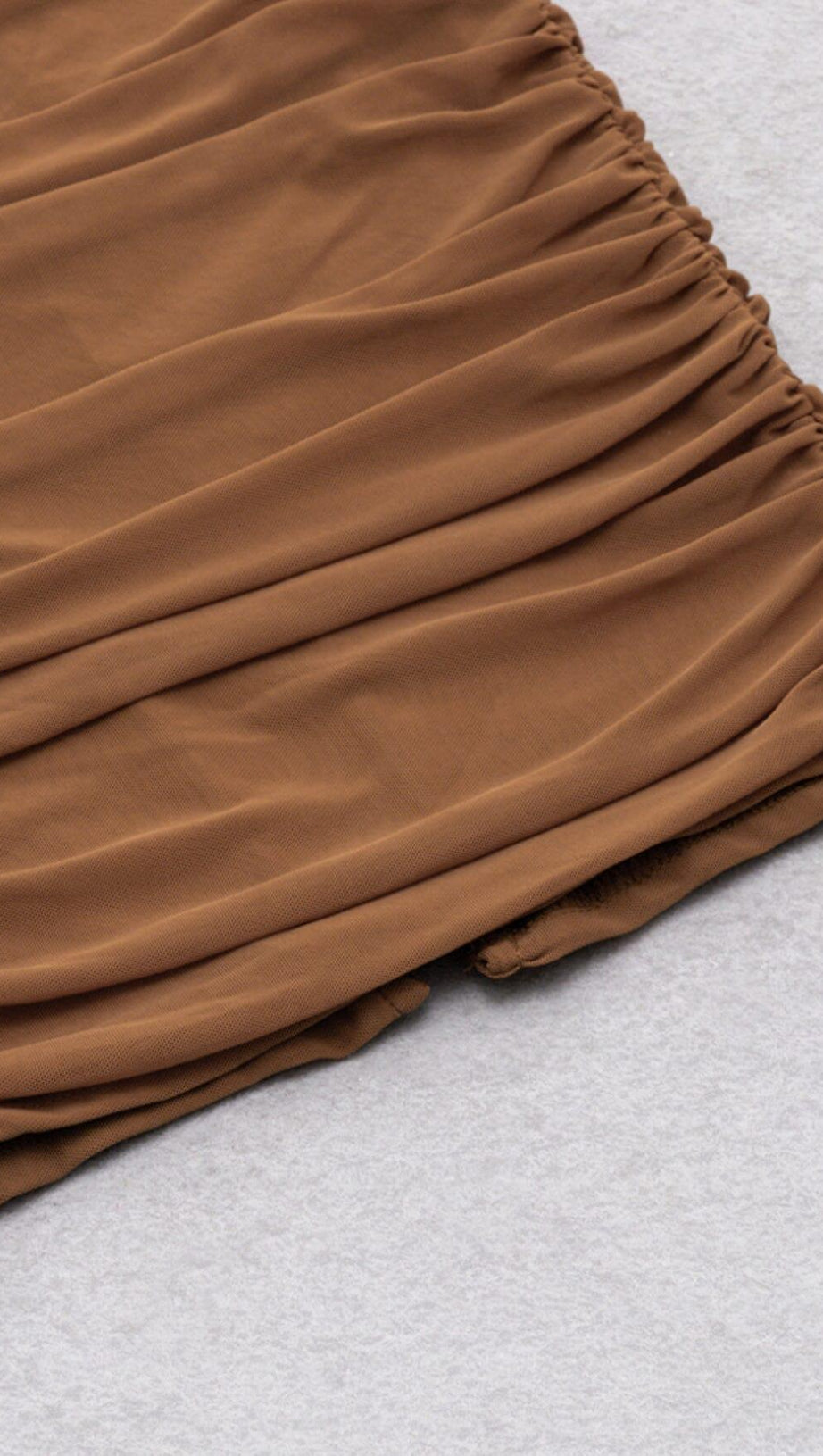 PLEATED TULLE COVERING BUTOCKS DRESS IN MOCHA-COLORED