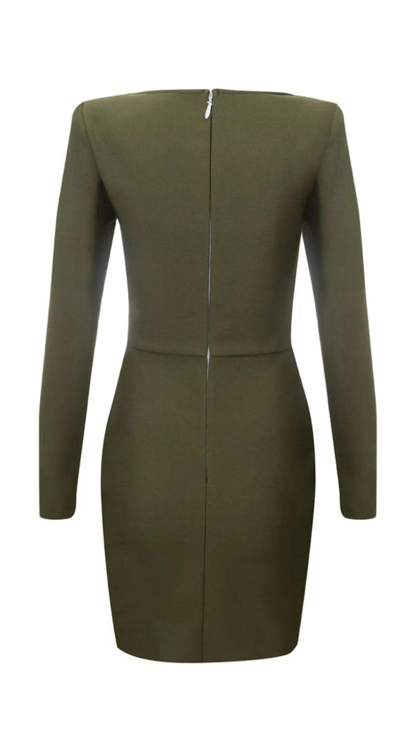 AIIZIE SEQUIN BODICE HIP WRAP DRESS IN OLIVE GREEN - product image