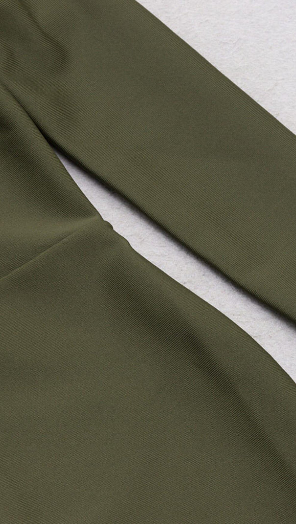 AIIZIE SEQUIN BODICE HIP WRAP DRESS IN OLIVE GREEN - product image