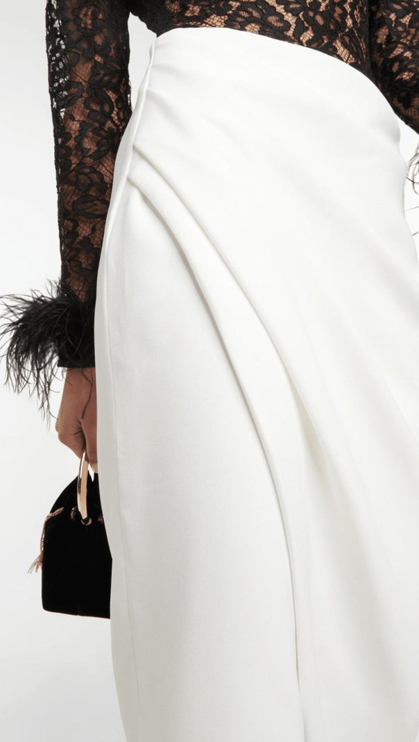 AIIZIE SPLICED LACE FEATHER SLIT DRESS IN BLACK AND WHITE - product image