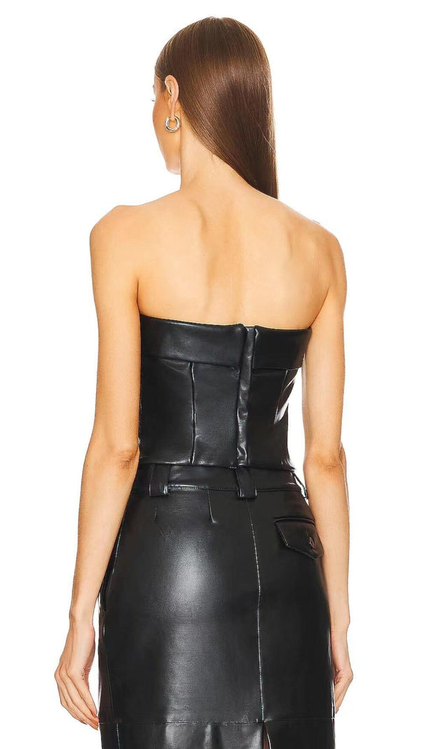 AIIZIE TWO-PIECE MATTE LEATHER TOP WITH BELT DRESS IN BLACK - product image