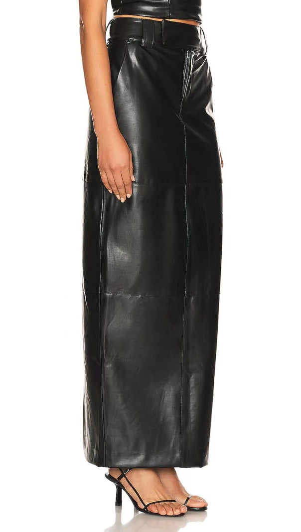 AIIZIE TWO-PIECE MATTE LEATHER TOP WITH BELT DRESS IN BLACK - product image