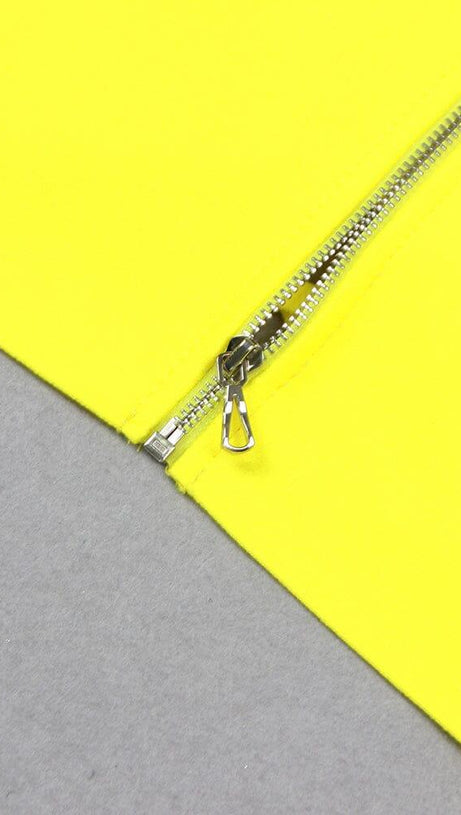 YELLOW BEADED STARFISH DIAMOND LONG SLEEVE HIGH WAISTED SPLIT SKIRT