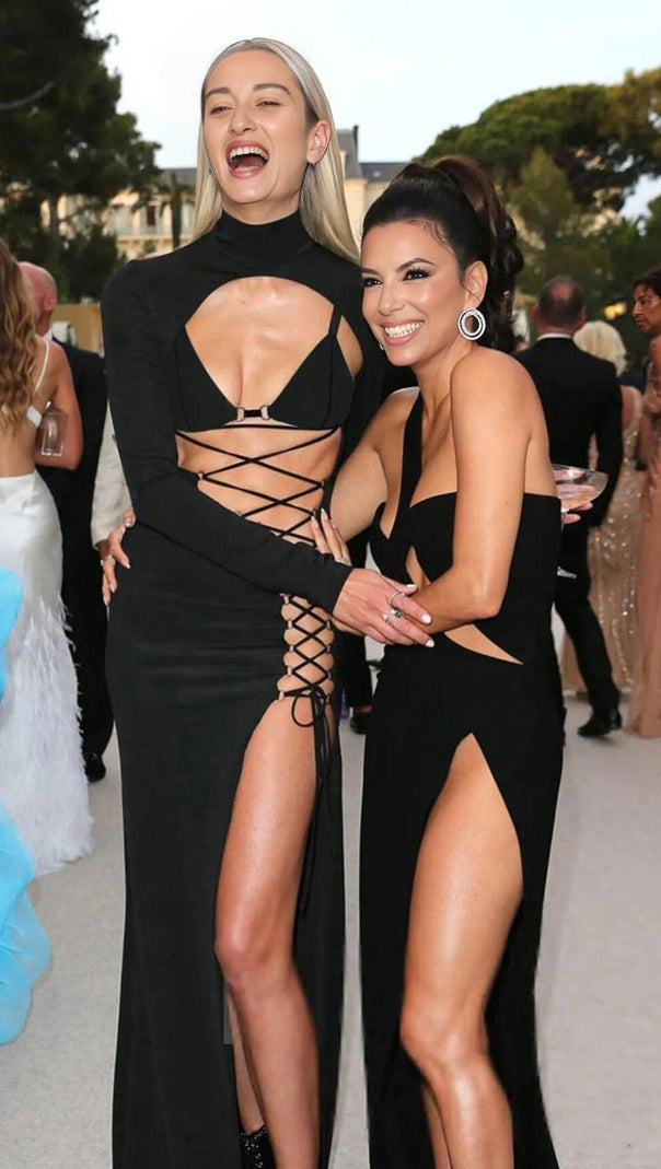 AIIZIE IRREGULAR LACE-UP SLIT DRESS IN BLACK - product image