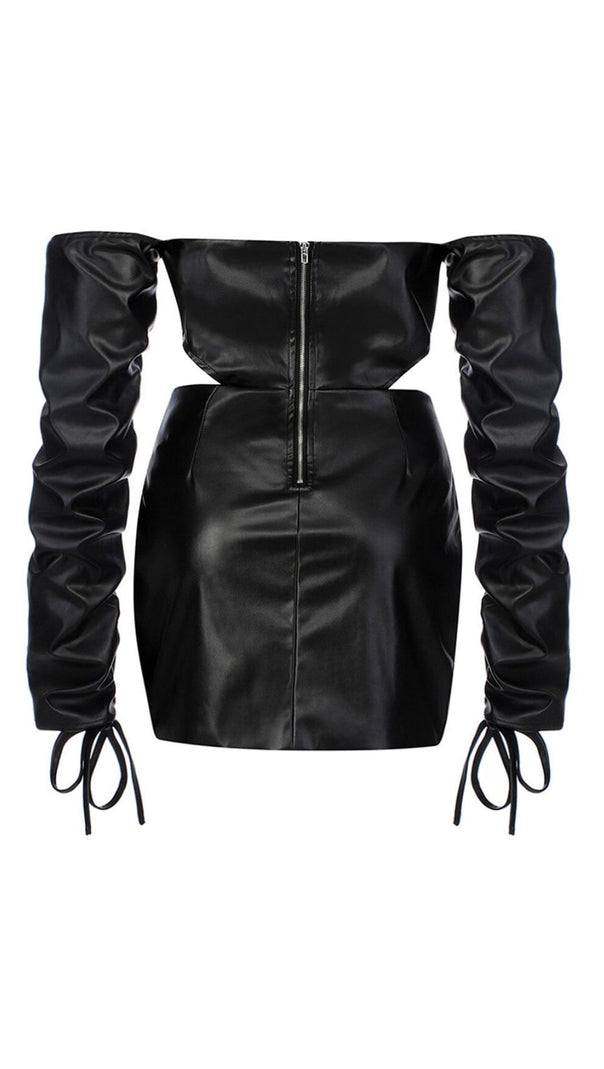 AIIZIE OVERSIZED LEATHER OFF SHOULDER BODYCON MINI DRESS - product image