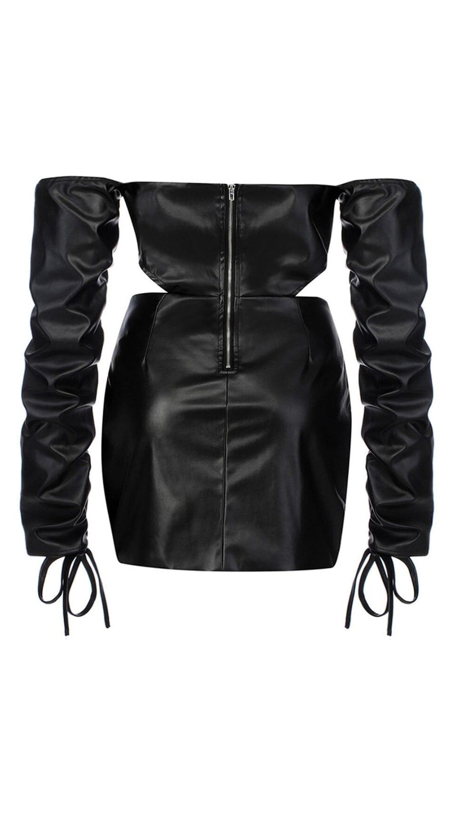 OVERSIZED LEATHER OFF SHOULDER BODYCON MINI DRESS