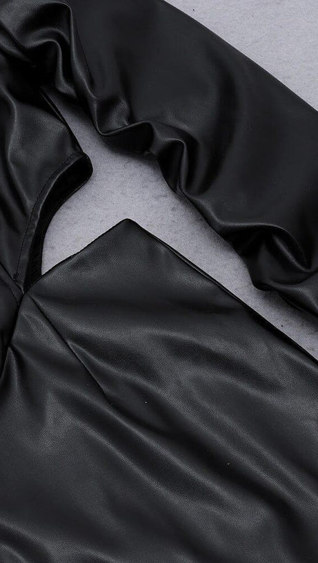 OVERSIZED LEATHER OFF SHOULDER BODYCON MINI DRESS