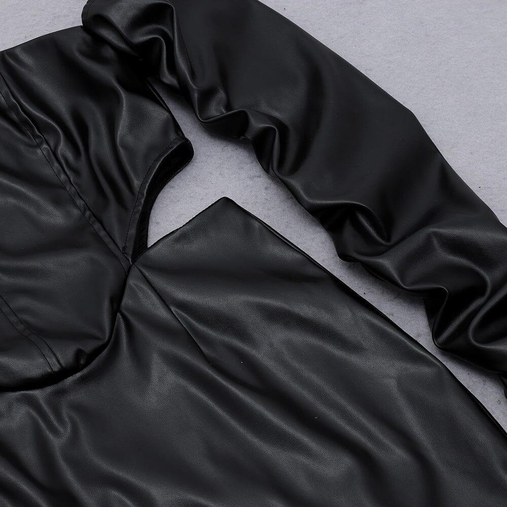 AIIZIE OVERSIZED LEATHER OFF SHOULDER BODYCON MINI DRESS - product image