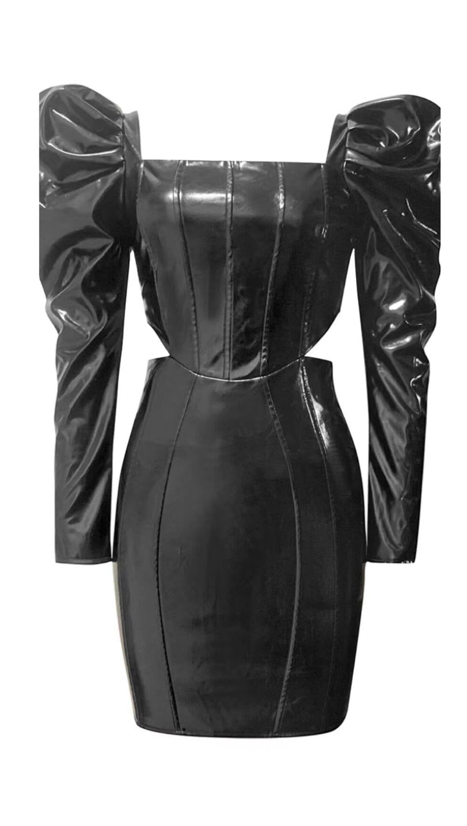 MATTE LEATHER WAIST CUT OUT HIP WRAP DRESS IN BLACK