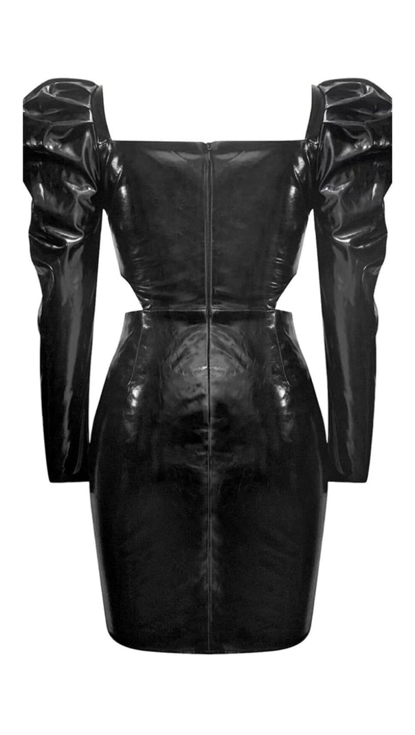 AIIZIE MATTE LEATHER WAIST CUT OUT HIP WRAP DRESS IN BLACK - product image