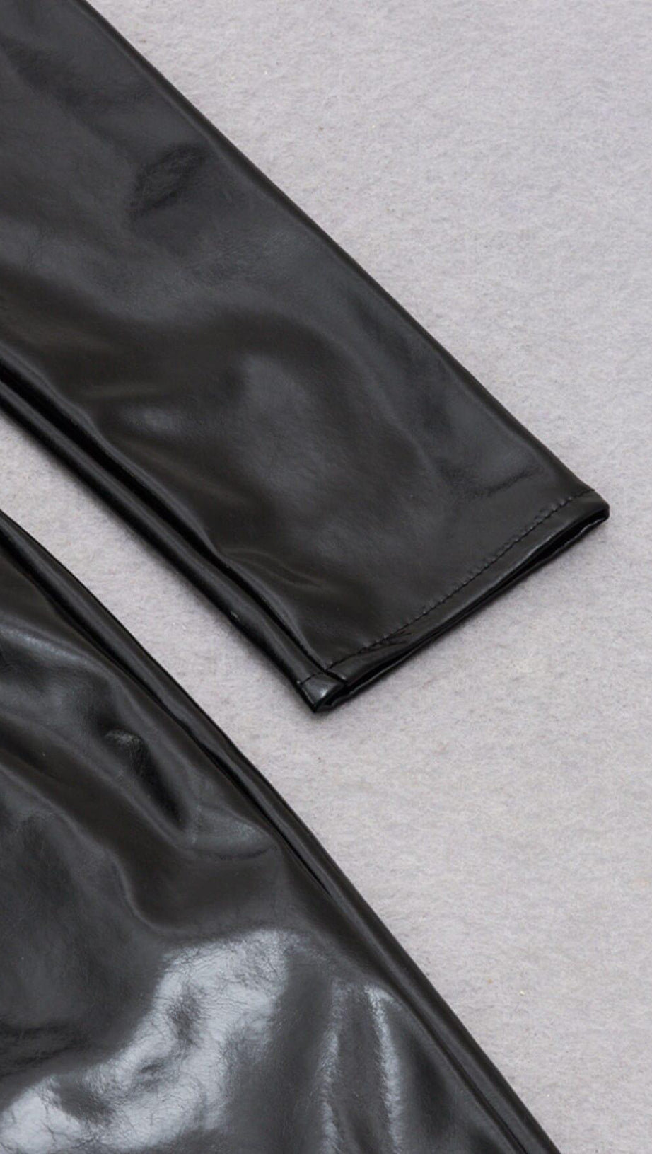 MATTE LEATHER WAIST CUT OUT HIP WRAP DRESS IN BLACK