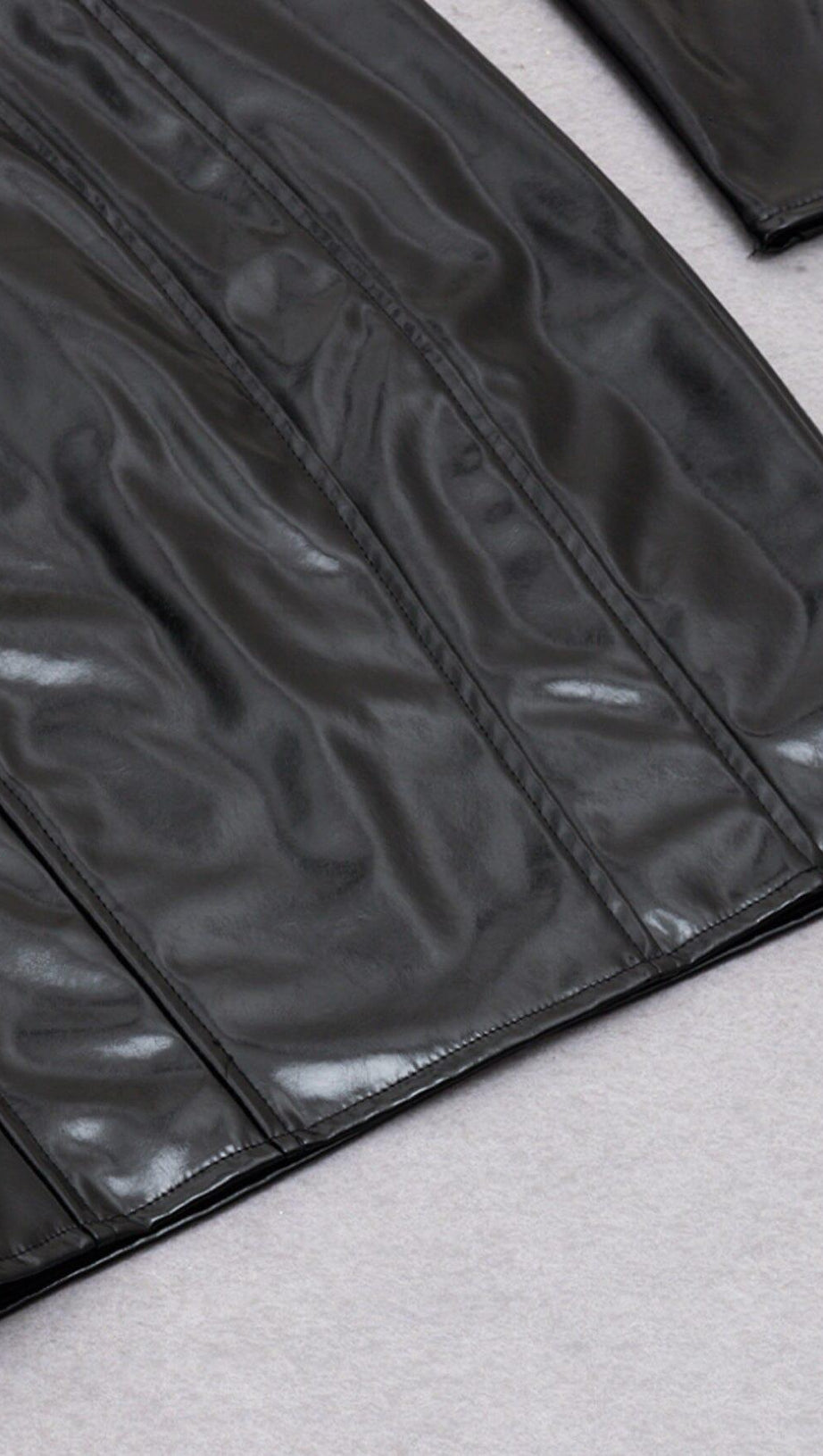 MATTE LEATHER WAIST CUT OUT HIP WRAP DRESS IN BLACK