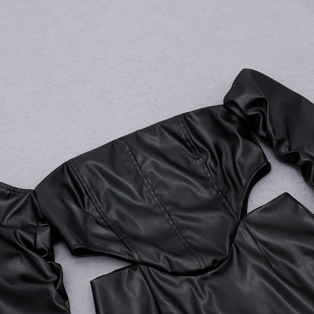 AIIZIE OVERSIZED LEATHER OFF SHOULDER BODYCON MINI DRESS - product image