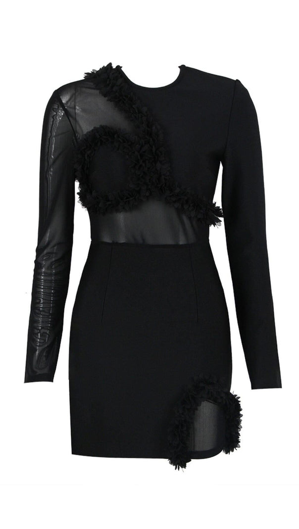 AIIZIE MESH FABRIC STITCHED MINI DRESS IN BLACK - product image