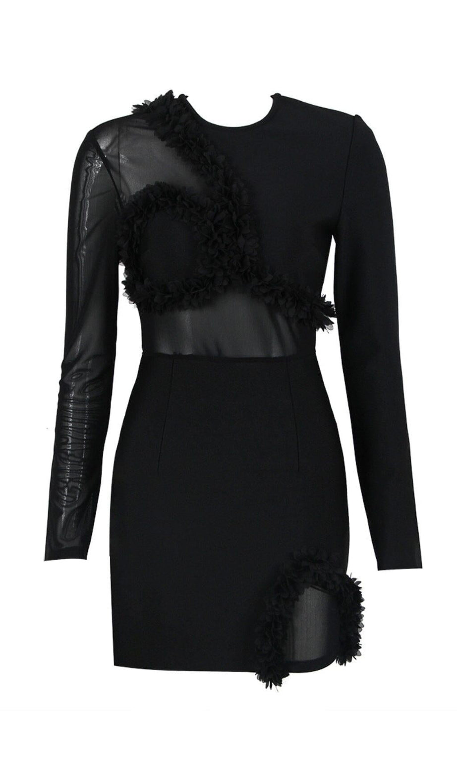 MESH FABRIC STITCHED MINI DRESS IN BLACK