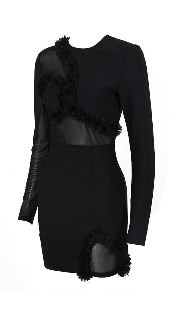 AIIZIE MESH FABRIC STITCHED MINI DRESS IN BLACK - product image