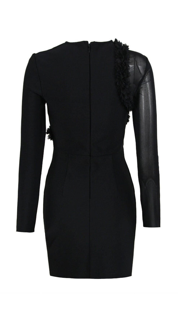AIIZIE MESH FABRIC STITCHED MINI DRESS IN BLACK - product image