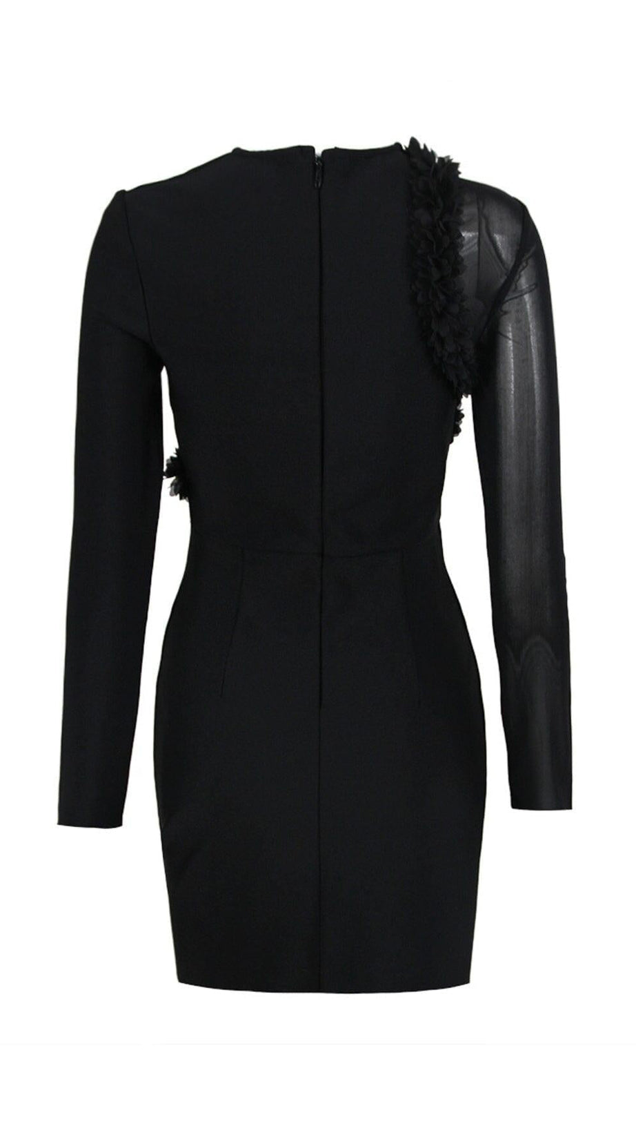 MESH FABRIC STITCHED MINI DRESS IN BLACK