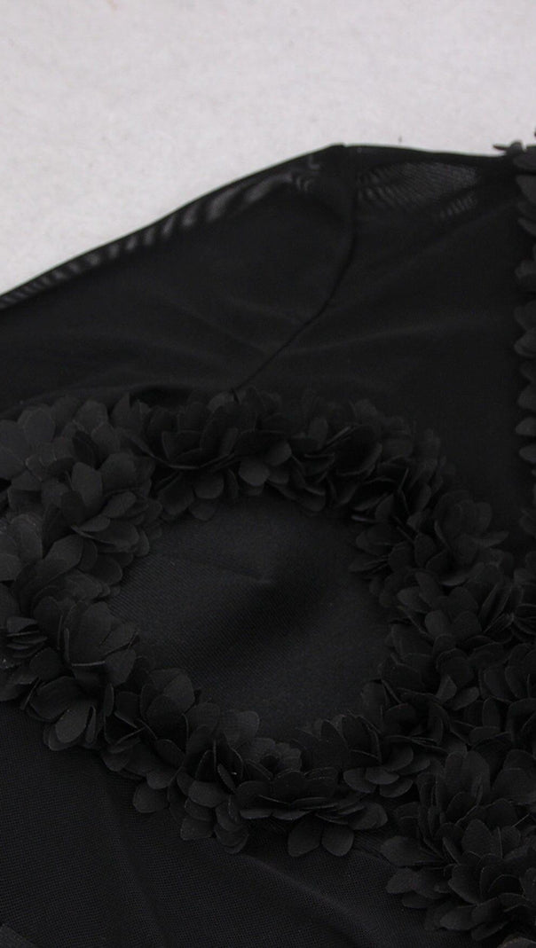 AIIZIE MESH FABRIC STITCHED MINI DRESS IN BLACK - product image