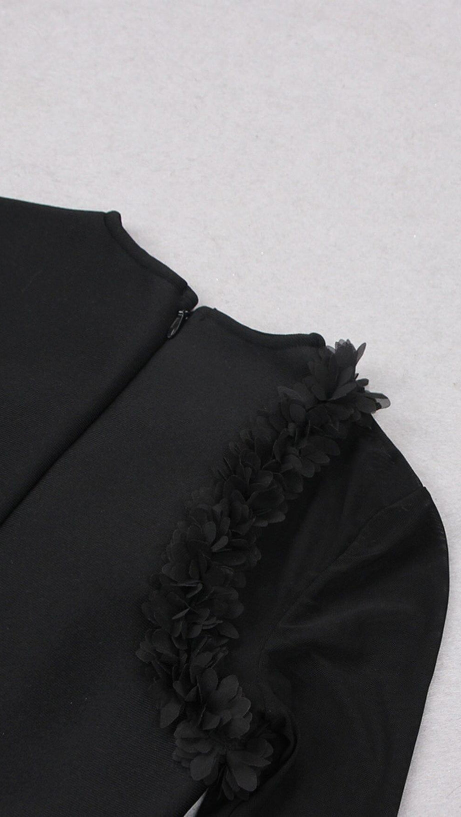 MESH FABRIC STITCHED MINI DRESS IN BLACK