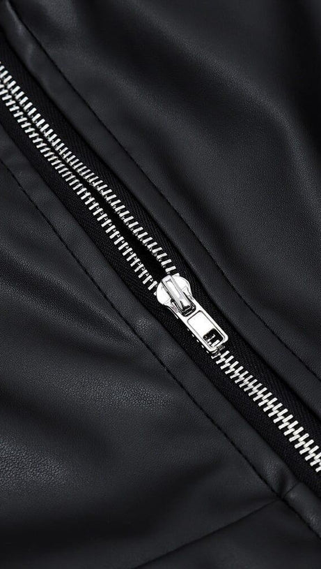 OVERSIZED LEATHER OFF SHOULDER BODYCON MINI DRESS