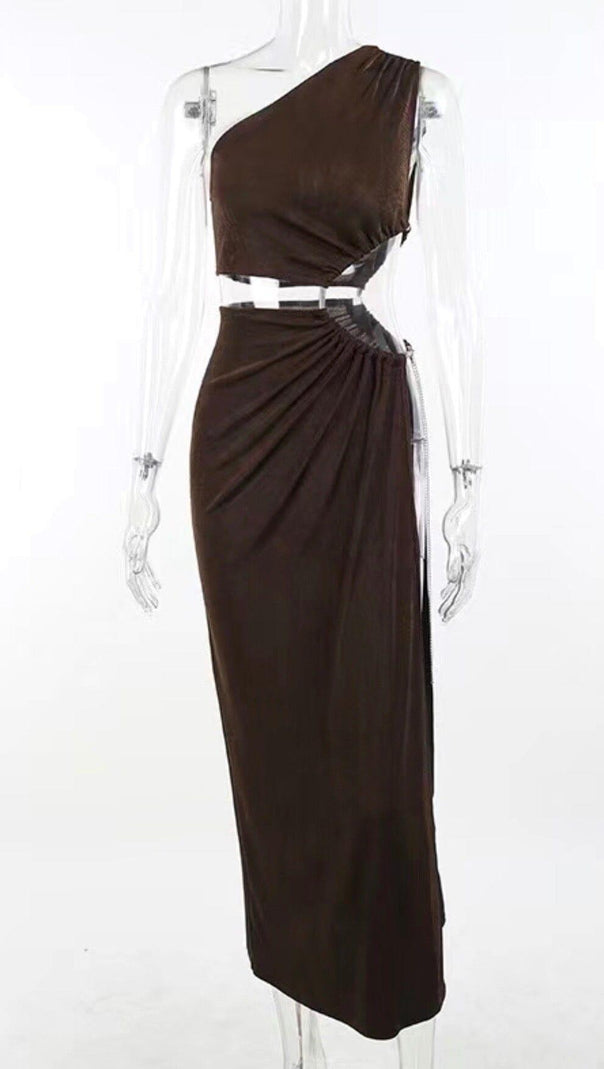 AIIZIE SLEEVELESS HOLLOW SLIT MAXI DRESS IN BROWN - product image