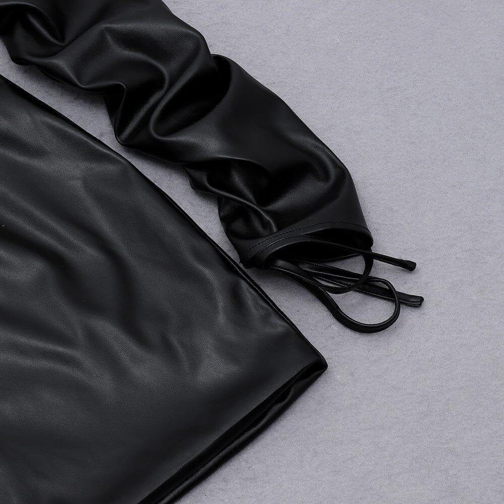 OVERSIZED LEATHER OFF SHOULDER BODYCON MINI DRESS