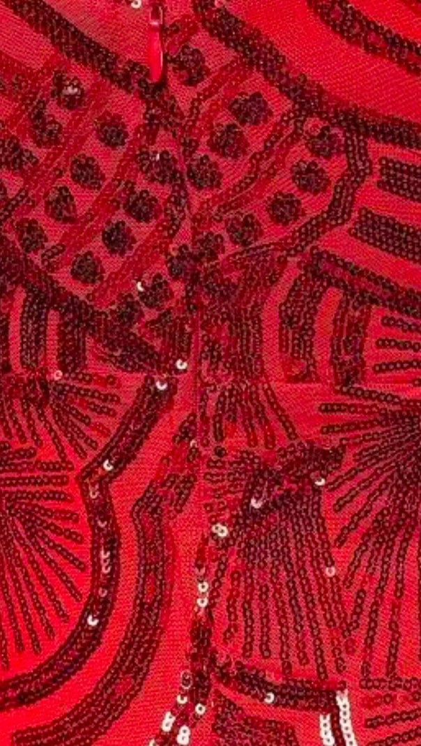 AIIZIE V-NECK SLEEVELESS SEQUINS MAXI DRESS IN RED - product image