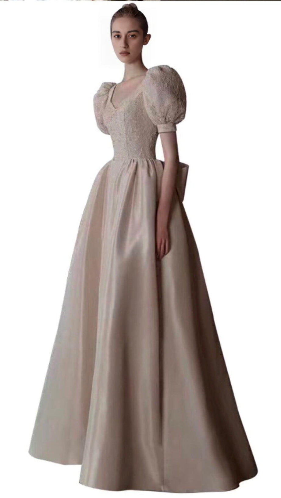 LACE STITCHED SATIN MAXI DRESS IN WHITE